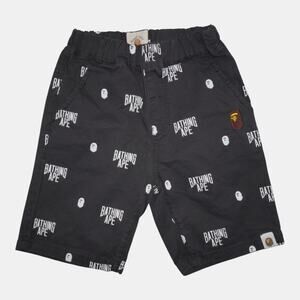 BAPE Baby Black All Over Logo Shorts Bathing Ape Elastic Waist Size 100